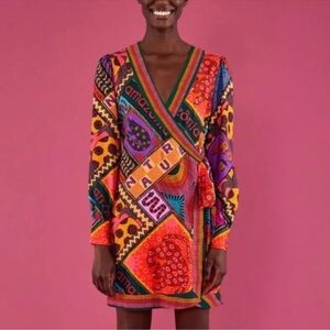 FARM RIO DOTTED PATCH SCARF MINI DRESS SZ L